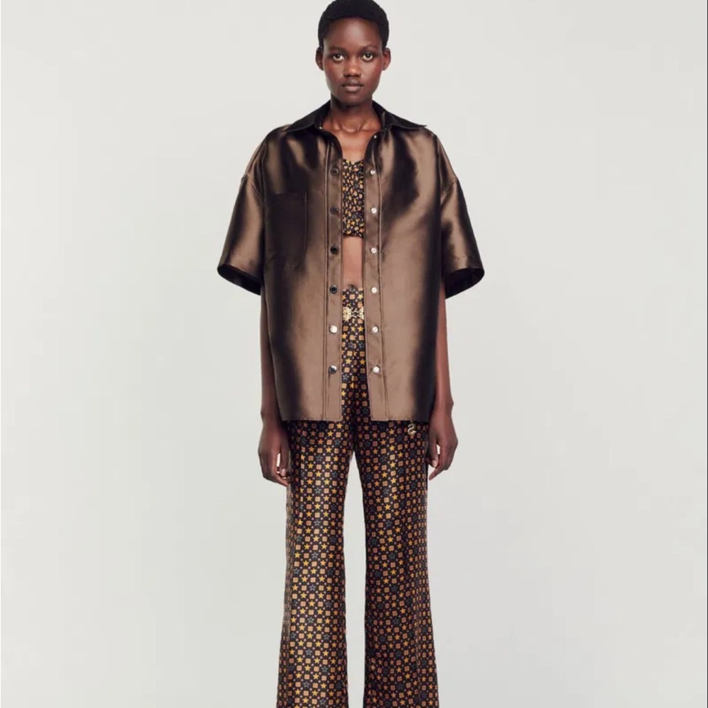 Sandro Satin Shirt and Skirt Set